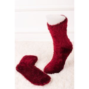 armonika Women's Claret Red Thick Puffer Socks