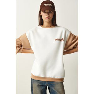 Happiness İstanbul Women's White Biscuit Block Color Raising Sweatshirt