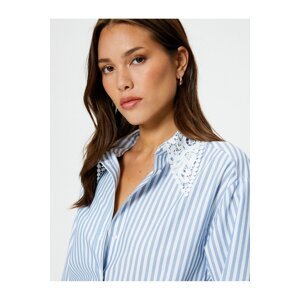Koton Lace Collar Oversize Poplin Shirt Long Sleeve Buttoned