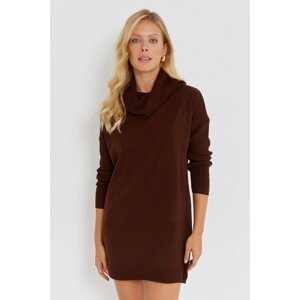 Cool & Sexy Women's Brown Turndown Collar Knitwear Mini Dress YV73