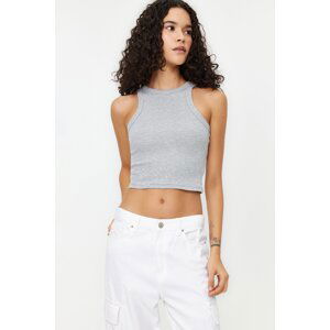 Trendyol Gray Melange Crop Fitted Halter Collar Cotton Stretchy Knitted Undershirt