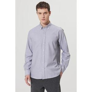 ALTINYILDIZ CLASSICS Men's Brown-white Comfort Fit Wide Cut Buttoned Collar Dobby Shirt