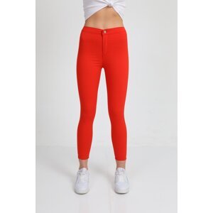 BİKELİFEJNS Women's Red High Waist Lycra Leggings Trousers