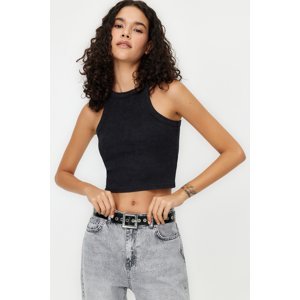 Trendyol Black Faded/Faded Effect Crop Fitted Halter Neck Cotton Stretch Knit Knitted Undershirt