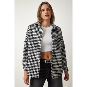 Happiness İstanbul Women's Black and White Houndstooth Patterned Cachet Jacket Shirt