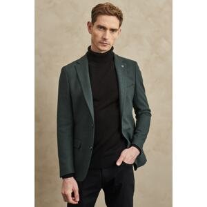 ALTINYILDIZ CLASSICS Men's Green Slim Fit Slim Fit Mono Collar Diagonal Patterned Woolen Jacket