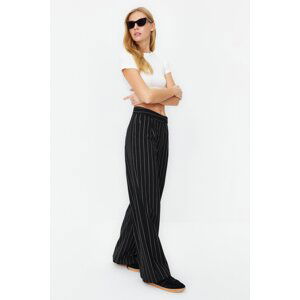 Trendyol Black Wide Leg Glitter Detailed Striped Woven Trousers