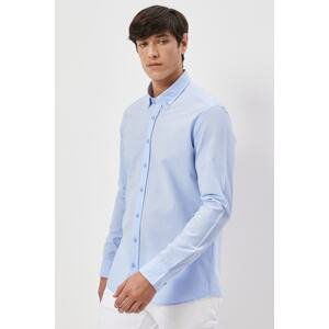 ALTINYILDIZ CLASSICS Men's Blue Slim Fit Narrow Cut Button Collar 100% Cotton Patterned Shirt