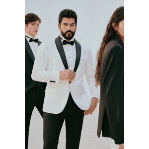 ALTINYILDIZ CLASSICS Men's White-Black Slim Fit Slim Fit Shawl Collar Patterned Classic Tuxedo Suit