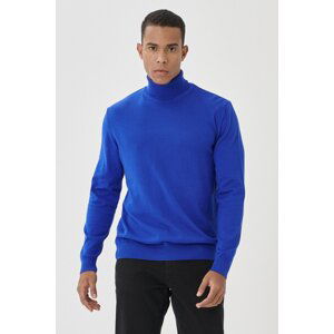 ALTINYILDIZ CLASSICS Men's Saks Blue Standard Fit Normal Cut Full Turtleneck Knitwear Sweater