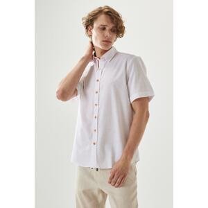 AC&Co / Altınyıldız Classics Men's White Orange Slim Fit Slim Fit 100% Cotton Buttoned Collar Flamed Casual Shirt