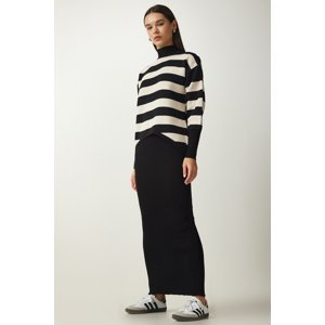 Happiness İstanbul Women's Black Striped Sweater Dress Knitwear Suit