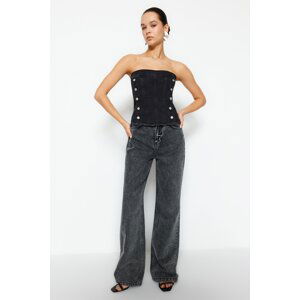 Trendyol Black Button Detailed Strapless Denim Bustier