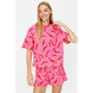 Trendyol Pink 100% Cotton Leisure Printed Knitted Pajamas Set