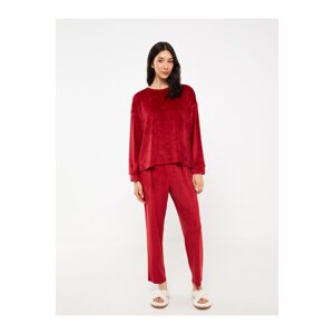 LC Waikiki Women's Crew Neck Patterned Long Sleeve Velvet Pajamas Set