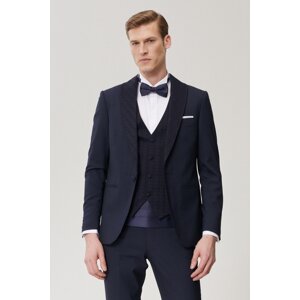 ALTINYILDIZ CLASSICS Men's Navy Blue Extra Slim Fit Tuxedo Groom Suit with Vest