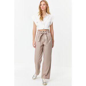 Trendyol Beige Carrot Pattern Belted Woven Trousers