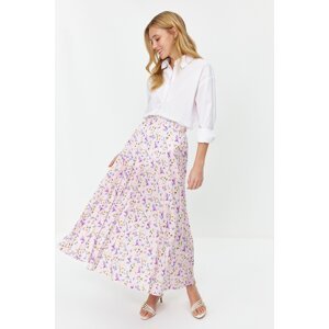 Trendyol Powder Flower Patterned Pleated Woven Skirt with Elastic Waist