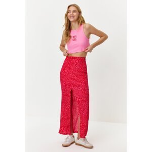 Trendyol Pink Animal Patterned Slit Maxi Length Woven Skirt