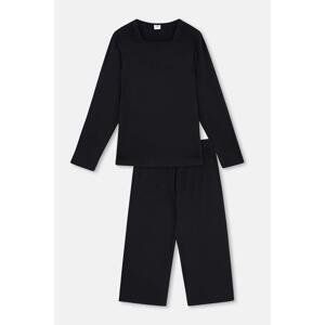 Dagi Black Collar Detailed Long Sleeve Plus Size Pajamas Set