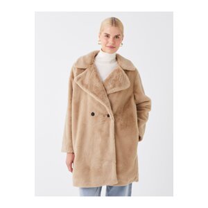 LC Waikiki Jacket Collar Plain Long Sleeve Fur Women's Coat