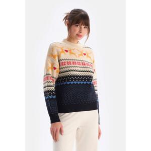 Dagi Navy Blue Christmas Patterned Knitwear Sweater