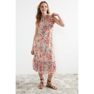 Trendyol Pink A-Line Midi Lined Patterned Woven Dress