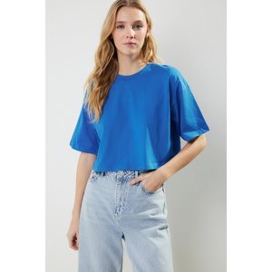 Trendyol Premium Saxe 100% Cotton Crop Knitted T-Shirt