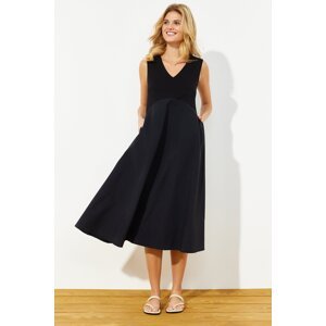 Trendyol Black Waist Opening Midi Fabric Mixed Woven Maxi Dress