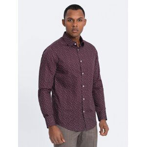 Ombre Men's cotton patterned SLIM FIT shirt - maroon