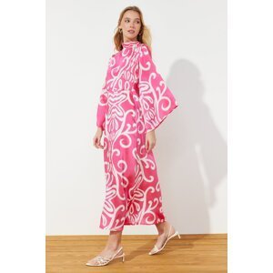 Trendyol Pink Patterned Satin Woven Evening Dress Kaftan Dress