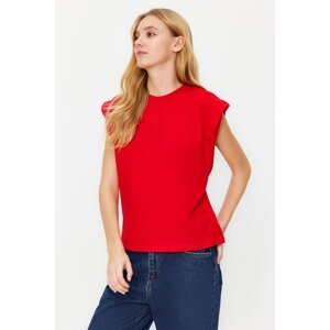 Trendyol Red 100% Cotton Wadding Look Basic Crew Neck Knitted T-Shirt