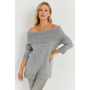 Cool & Sexy Women's Gray Madonna Collar Knitwear Sweater