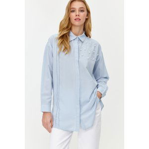 Trendyol Blue Pearl Detailed Woven Shirt