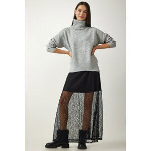 Happiness İstanbul Women's Black Lace Long Skirt