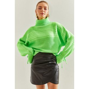 Bianco Lucci Women's Turtleneck Sleeve Laced Patterned Knitwear Sweater