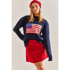 Bianco Lucci Women's Flag Patterned Knitwear Sweater