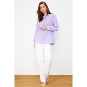 Trendyol Lilac Big Collar Crinkle Woven Shirt