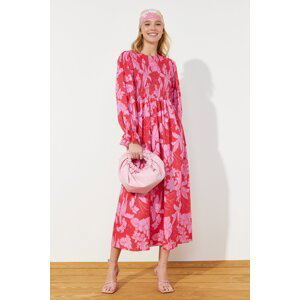 Trendyol Red Floral Printed Size Gimped Woven Dress