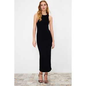 Trendyol Black Back Detail Fitted Ribbed Cotton Stretch Knitted Maxi Dress