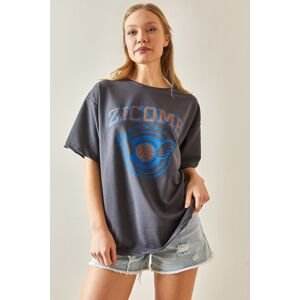 XHAN Smoky Crew Neck Text Oversize T-Shirt