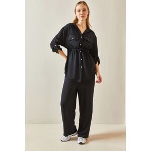 XHAN Black Waist Gathered Double Loose Suit