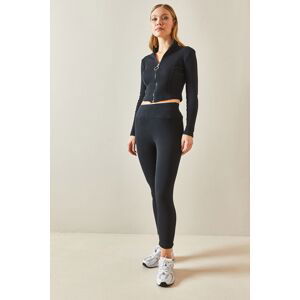 XHAN Black Zippered Camisole Suit