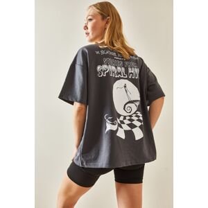XHAN Smoky Crew Neck Back Printed Oversize T-Shirt