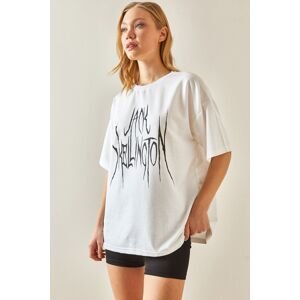 XHAN White Crew Neck Back Printed Oversize T-Shirt