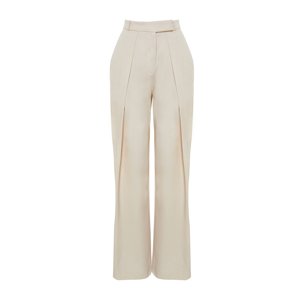 Trendyol Beige Wide Leg Double Pleated Cotton Fabric Woven Trousers