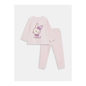 LC Waikiki Crew Neck Embroidered Baby Girl Velvet Pajamas Set