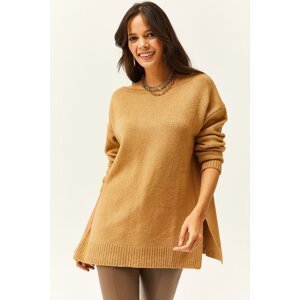 Olalook Women's Biscuit Boat Neck Slit Washed Knitwear Sweater