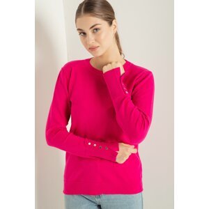 Lafaba Women's Fuchsia Crew Neck Basic Knitwear Sweater