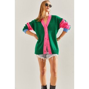 Bianco Lucci Women's Pieced Neon Striped Loose Knitwear Cardigan